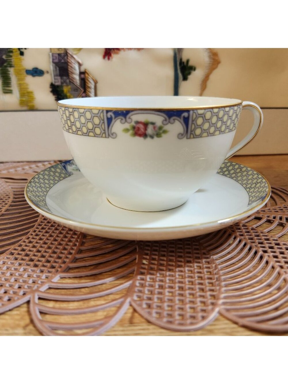 Vintage KPM Germany Teacup & Saucer Set Fine Porcelain Gold Trim Floral Design